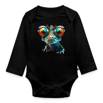 Gecko, Robot, Cyborg, Glasses, Lizard, Animal, Humor - Organic Longsleeve Baby Bodysuit - black - Front