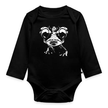 Gecko, Robot, Cyborg, Glasses, Lizard, Animal, Humor - Organic Longsleeve Baby Bodysuit - black - Front