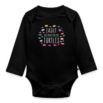 Sea Turtle Tortoise Easily - Baby Bio-Langarm-Body - Schwarz - Vorne