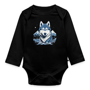 Husky chien de traîneau - Body Bébé bio manches longues - noir - Devant