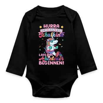 Ich bin ein Schulkind Einhorn - Baby Bio-Langarm-Body - Schwarz - Vorne
