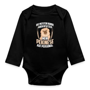 Mein Pekinese hat Personal Peking-Palasthund - Baby Bio-Langarm-Body - Schwarz - Vorne