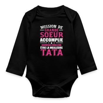 Mission De Grande Soeur Accomplie Nouveau Challeng - Body Bébé bio manches longues - noir - Devant