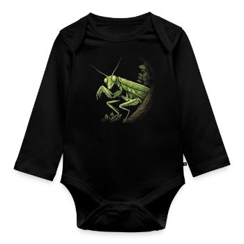Praying mantis insect - Organic Longsleeve Baby Bodysuit - black - Front
