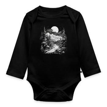 Forest, Nature, Landscape, Hats - Organic Longsleeve Baby Bodysuit - black - Front