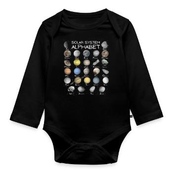 Solar System ABC - Organic Longsleeve Baby Bodysuit - black - Front