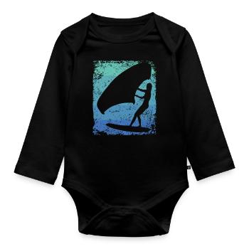 Wing Foil Wingsurfing Retro Foil Wings - Organic Longsleeve Baby Bodysuit - black - Front