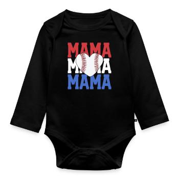 Baseball Mama Shirt Vintage Retro American - Organic Longsleeve Baby Bodysuit - black - Front