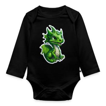 Bébé dragon, mignon, heureux, souriant - Body Bébé bio manches longues - noir - Devant
