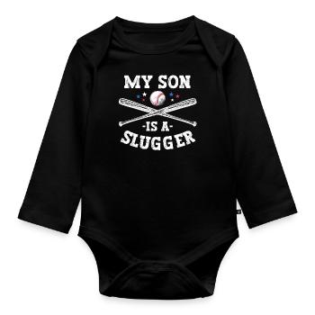 Mein Sohn ist ein Slugger Boy Eltern Vatertag - Baby Bio-Langarm-Body - Schwarz - Vorne