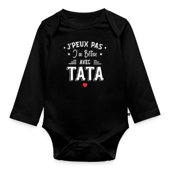 J'ai Bêtise Avec Tata - Body Bébé bio manches longues - noir - Devant