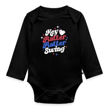 Hey Batter Batter Swing Baller Player Retro - Organic Longsleeve Baby Bodysuit - black - Front