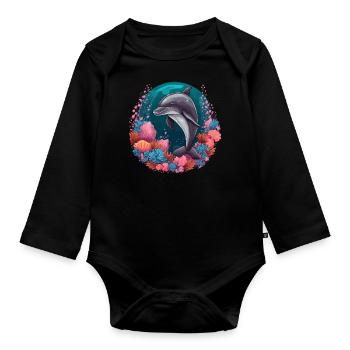 Delfin Korallen Meer Ozean Meeresleben Tiere Wal - Baby Bio-Langarm-Body - Schwarz - Vorne