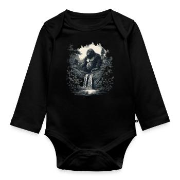 Gorille Singe Animal Bébé Louveteau Singe Gorilles - Body Bébé bio manches longues - noir - Devant