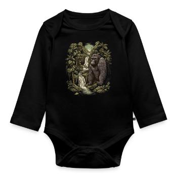 Gorille Singe Animal Bébé Louveteau Singe Gorilles - Body Bébé bio manches longues - noir - Devant