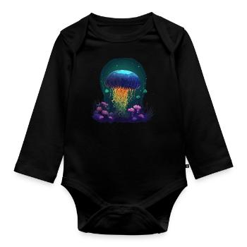 Méduses, Coraux, Mer, Océan, Vie marine, Animaux - Body Bébé bio manches longues - noir - Devant
