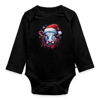 Weihnachtskuh - Baby Bio-Langarm-Body - Schwarz - Vorne