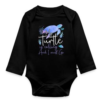 Sea Turtle Tortoise Watercolor My - Organic Longsleeve Baby Bodysuit - black - Front
