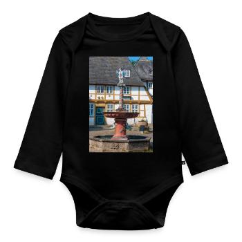 Brunnen auf historischem Marktplatz Goslar - Baby Bio-Langarm-Body - Schwarz - Vorne