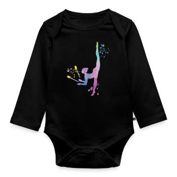 Gymnast with clubs Rhythmic gymnastics - Organic Longsleeve Baby Bodysuit - black - Front