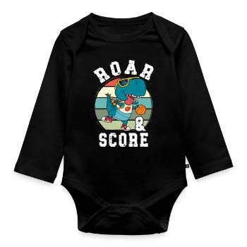 Basketball Dino T-Rex Spieler Sport Comic Cartoon - Baby Bio-Langarm-Body - Schwarz - Vorne