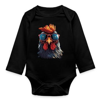 Lustiges Huhn mit Sonnenbrille - Baby Bio-Langarm-Body - Schwarz - Vorne