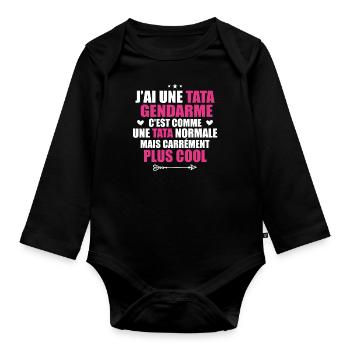 J'ai une tata gendarme plus cool - Body Bébé bio manches longues - noir - Devant