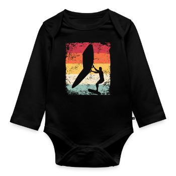Wing Foil Wingsurfing Retro Foil Wings - Organic Longsleeve Baby Bodysuit - black - Front