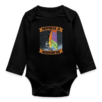 Windsurfing Happiness Is Windsurfing Water Sports - Baby Bio-Langarm-Body - Schwarz - Vorne