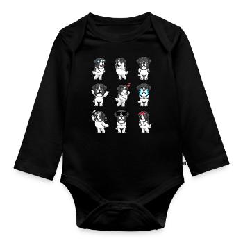 Landseer Dog Kawaii Emoticon - Body Bébé bio manches longues - noir - Devant
