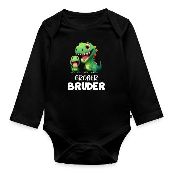 Großer Bruder Dino stolzer Dinosaurier T-Rex - Baby Bio-Langarm-Body - Schwarz - Vorne