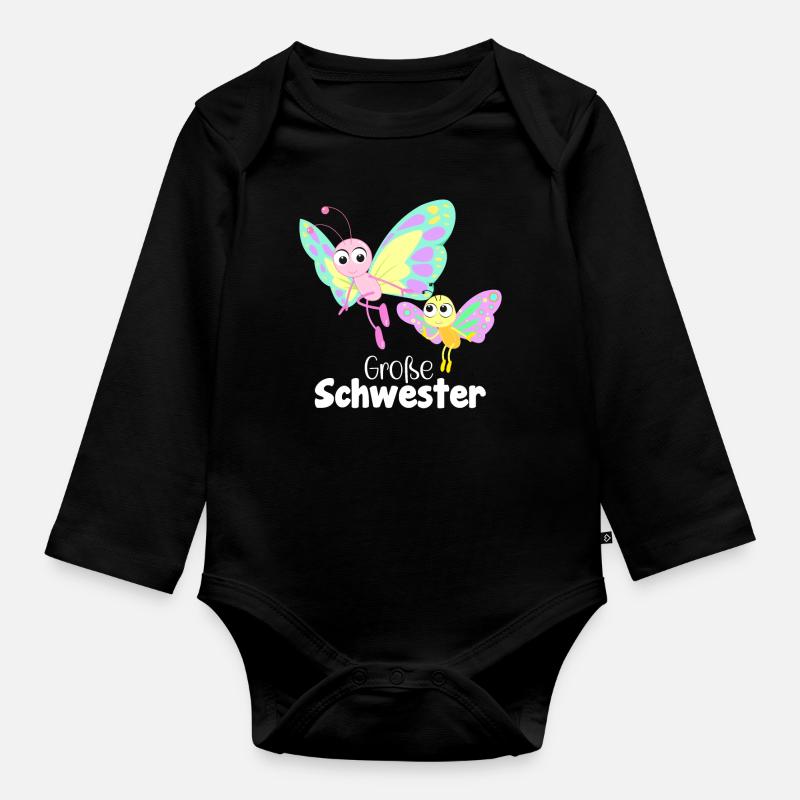 Große Schwester Schmetterling - Baby Bio-Langarm-Body - Schwarz
