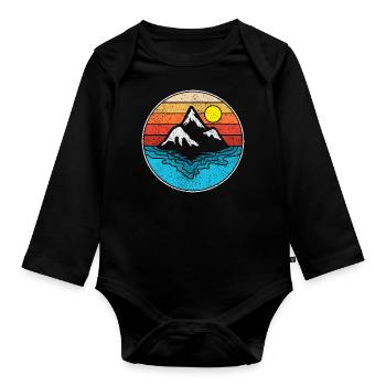 Meer Berg Berge Retro Grafik - Baby Bio-Langarm-Body - Schwarz - Vorne
