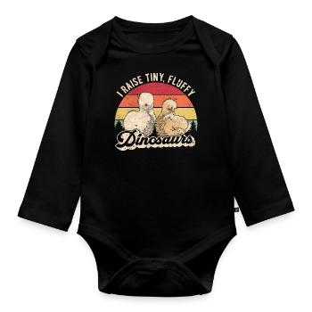 Small, Fluffy Dinosaur Retro Silk Chickens - Organic Longsleeve Baby Bodysuit - black - Front