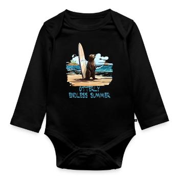 841 Surfing Otter Otterly Stoked Otter 841 - Body Bébé bio manches longues - noir - Devant