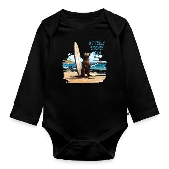 841 Surfing Otter Otterly Stoked Otter 841 - Organic Longsleeve Baby Bodysuit - black - Front