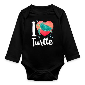Sea Turtle Tortoise Heart I Love - Baby Bio-Langarm-Body - Schwarz - Vorne