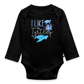 Sea Turtle Tortoise I Like Turtles - Organic Longsleeve Baby Bodysuit - black - Front