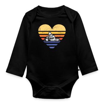 Sport Retro Sunset Heart Go Kart - Organic Longsleeve Baby Bodysuit - black - Front
