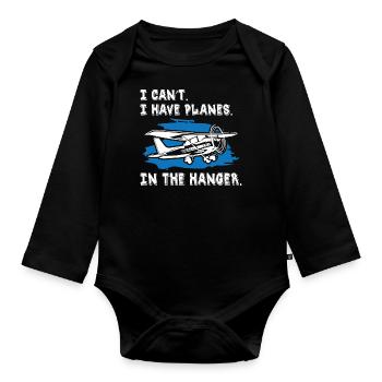 pilot i can t i have planes in the hanger - Organic Longsleeve Baby Bodysuit - black - Front