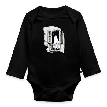 Spooky Ghost in the Window vintage, Buh, Halloween - Baby Bio-Langarm-Body - Schwarz - Vorne