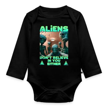Alien Selfie - Aliens don't believe - Organic Longsleeve Baby Bodysuit - black - Front
