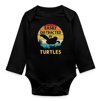 Tortue de mer Tortue Rétro Vintage - Body Bébé bio manches longues - noir - Devant