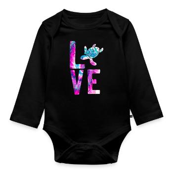 Sea Turtle Tortoise Love - Organic Longsleeve Baby Bodysuit - black - Front