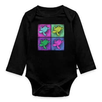 Sea Turtle Tortoise Retro Vintage - Body Bébé bio manches longues - noir - Devant