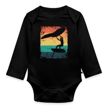 Wing Foil Wingsurfing Retro Foil Wings - Organic Longsleeve Baby Bodysuit - black - Front
