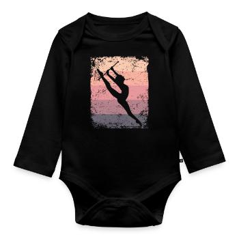 Gymnaste Baton Gymnastique Rythmique Rétro - Body Bébé bio manches longues - noir - Devant