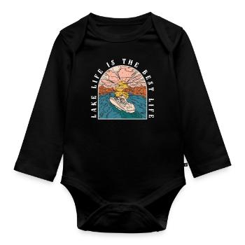 Das Leben am See ist das beste Leben Camping - Baby Bio-Langarm-Body - Schwarz - Vorne
