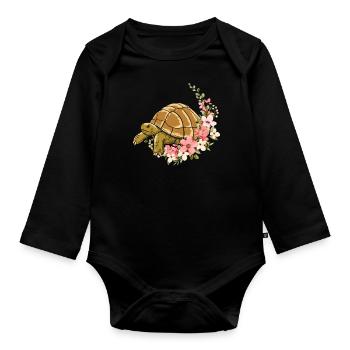 Tortue de Mer Tortue Fleur Florale - Body Bébé bio manches longues - noir - Devant