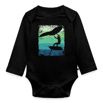 Wing Foil Wingsurfing Retro Foil Wings - Organic Longsleeve Baby Bodysuit - black - Front